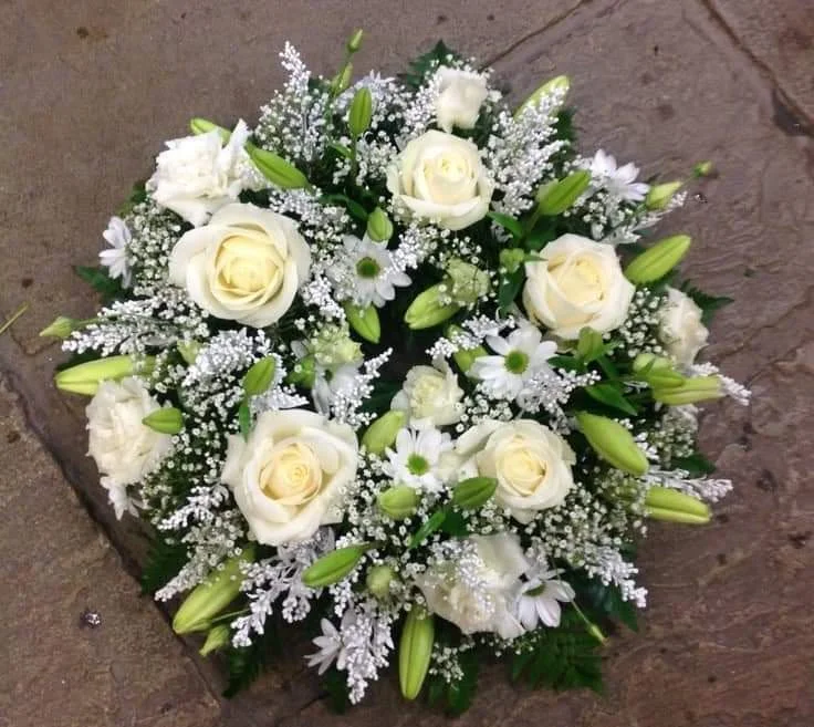 Round white rose sympathy posy